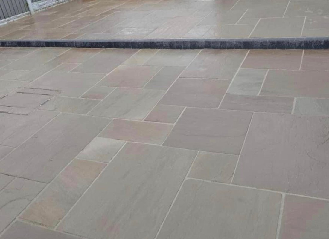 Newly laid stone patio flags