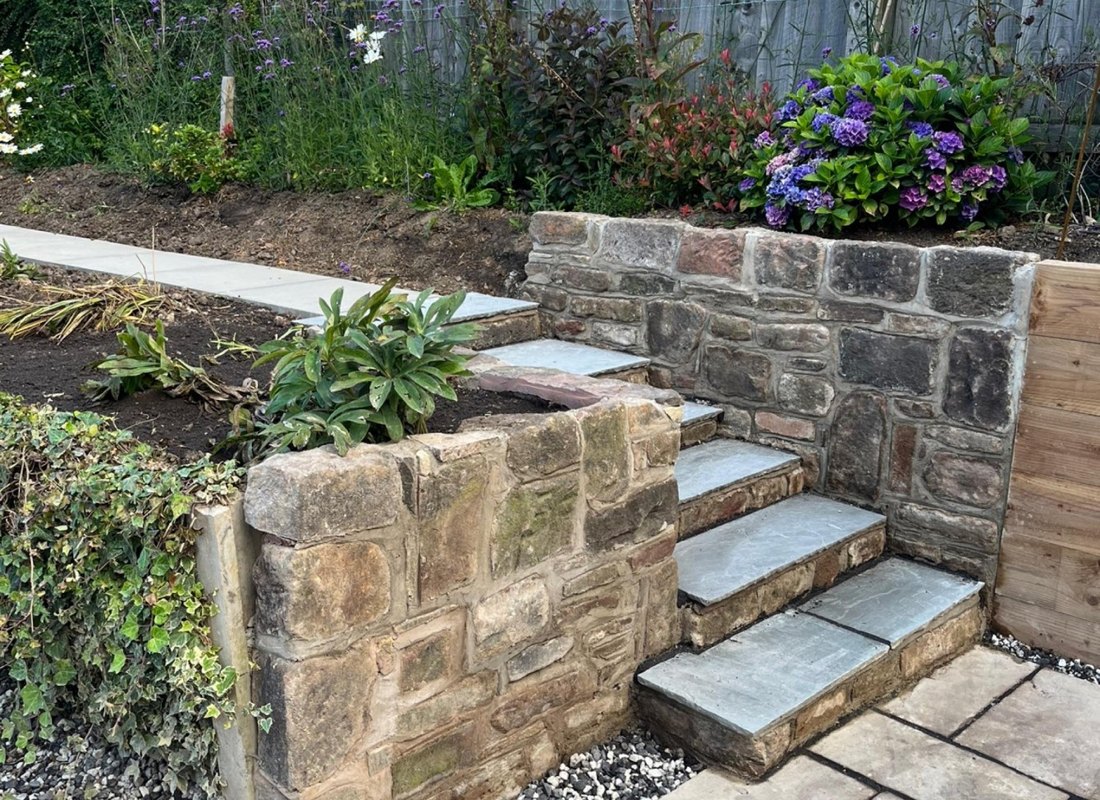 Stone patio with outdoor seating